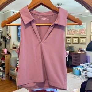 Abercrombie & Fitch Soft A&F Collection Cropped Collared Tank in Purple